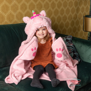 Patura pentru copii, fleece, Unicorn, 130x100cm, roz